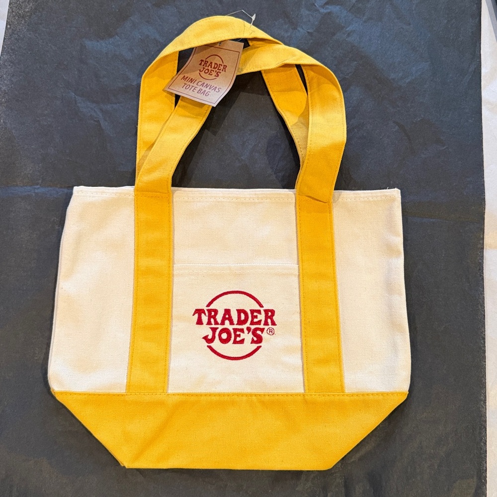Trader Joe's Yellow and Cream Mini Tote Bag. NWT